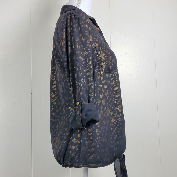 NY Collection tie front gold shimmer button front petite medium - Picture 8 of 10